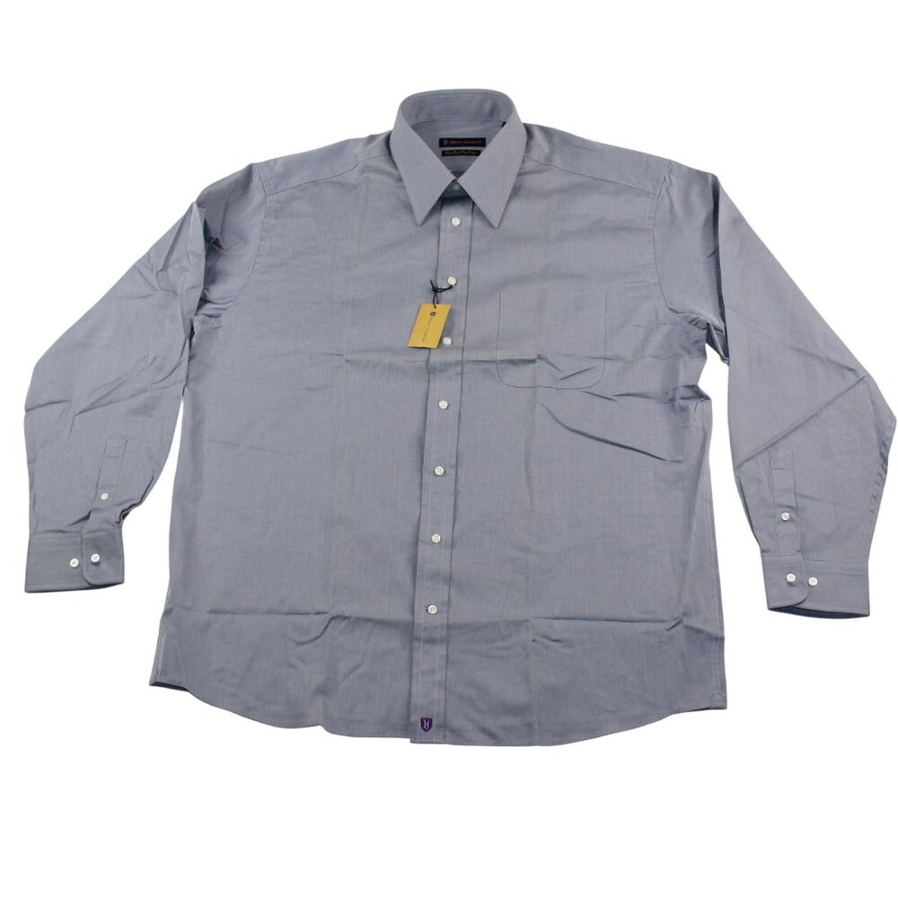 NWT Henry Jacobson 17.5 Gray Dress Shirt Herringbone Fine Two Ply Cotton